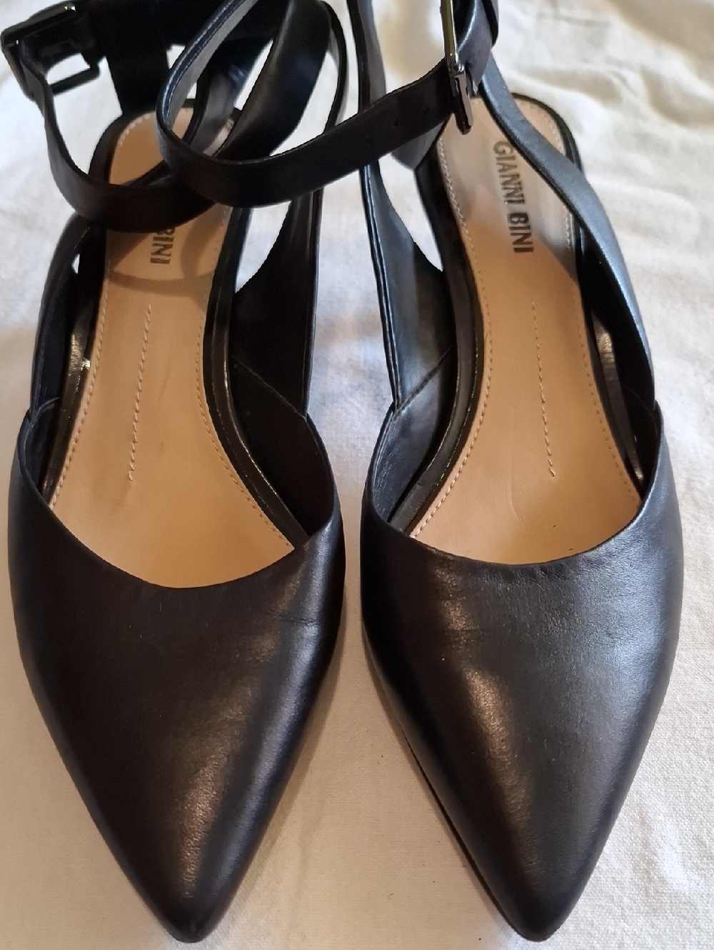 Gianni Bini Black Pointed Ankle Strap Flats